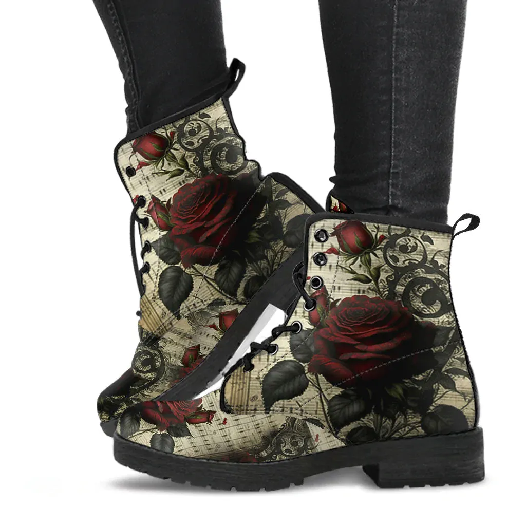 Gothic Music and Roses Vintage Style Combat Boots (JPREGAI1)