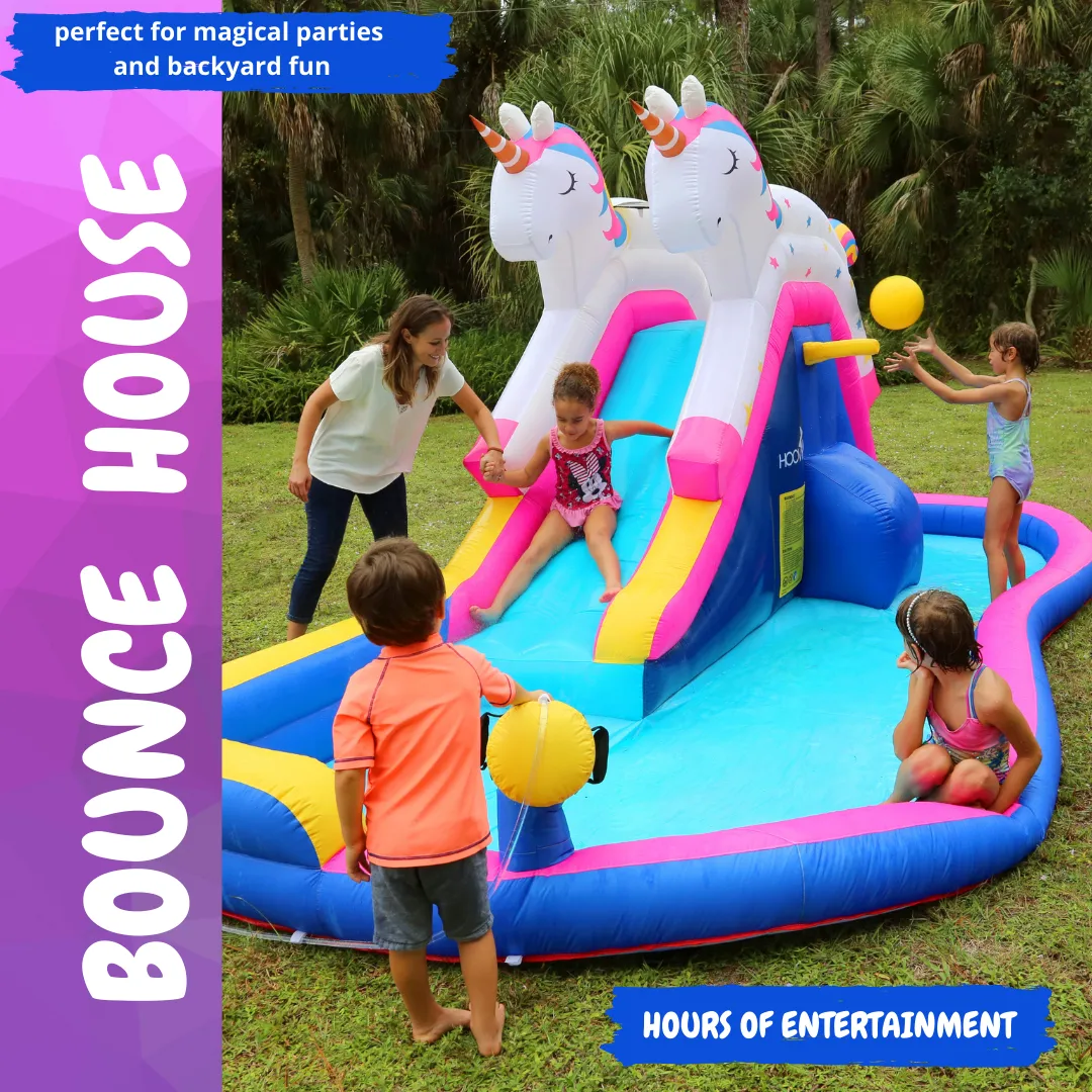 Inflatable Unicorn Themed Slide with Pool